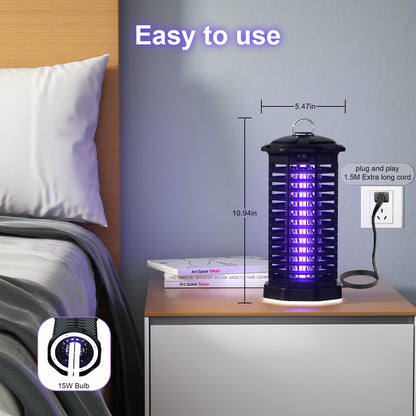 MPETAPT Electric Bug Zapper with LED Light 15W Metal Mesh Mosquito Fly Killer for Indoor Home Garden Patio Backyard