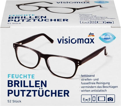 Visiomax Moist Grease‑Dissolving Glasses Cleaning Cloths – 156 Pieces