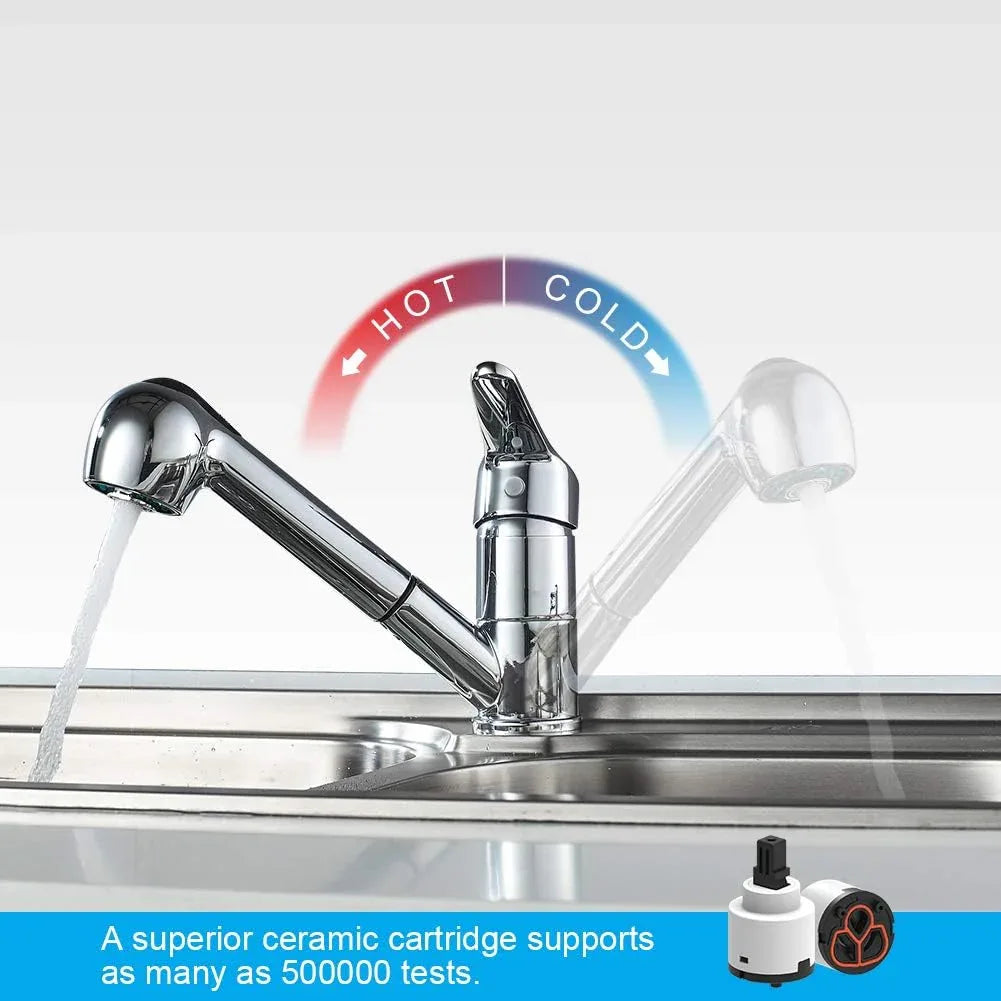 Ibergrif Roma Chrome Kitchen Faucet with Pull-Out Sprayer Extendable Hose - Gomix Brands Outlet