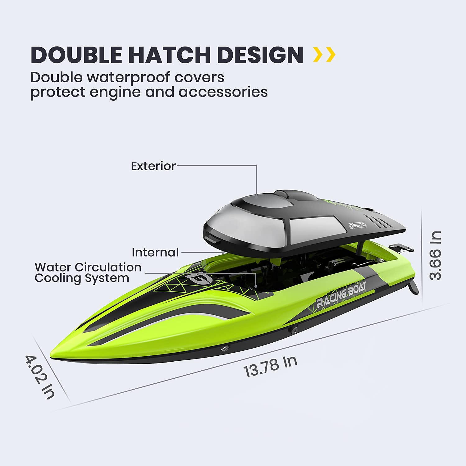 DEERC 2008-Green Remote Control Boat 35.6 cm