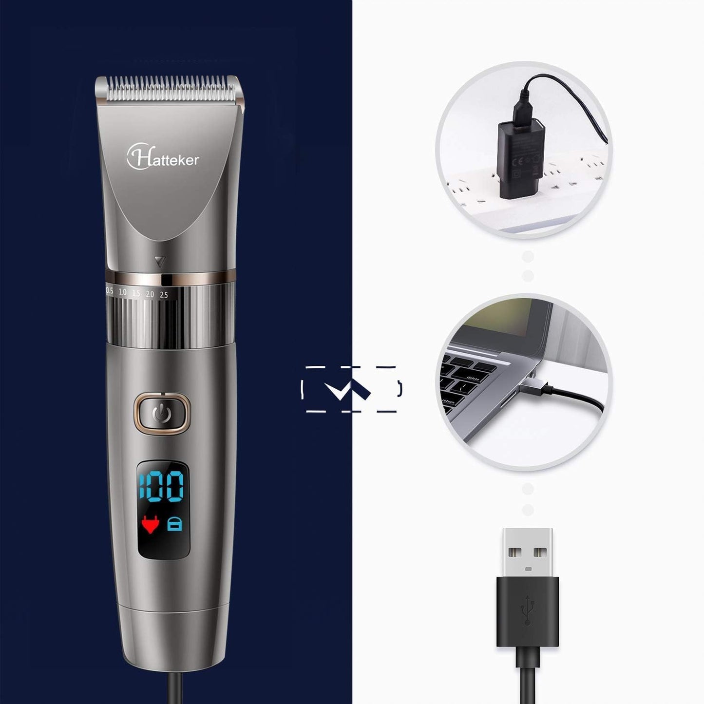 Hatteker RFC-690 Cordless Beard Trimmer Kit, 2.5h Battery