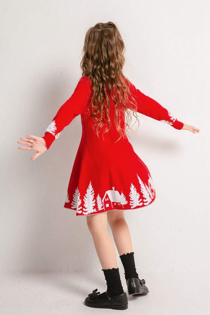 SMILING PINKER Girls Christmas Reindeer Knitted Dress – Warm Festive Outfit