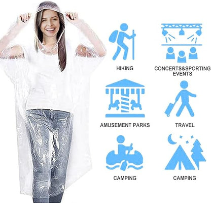 Odspter 3-Piece Disposable Waterproof Adult Raincoat with Hood – One Size