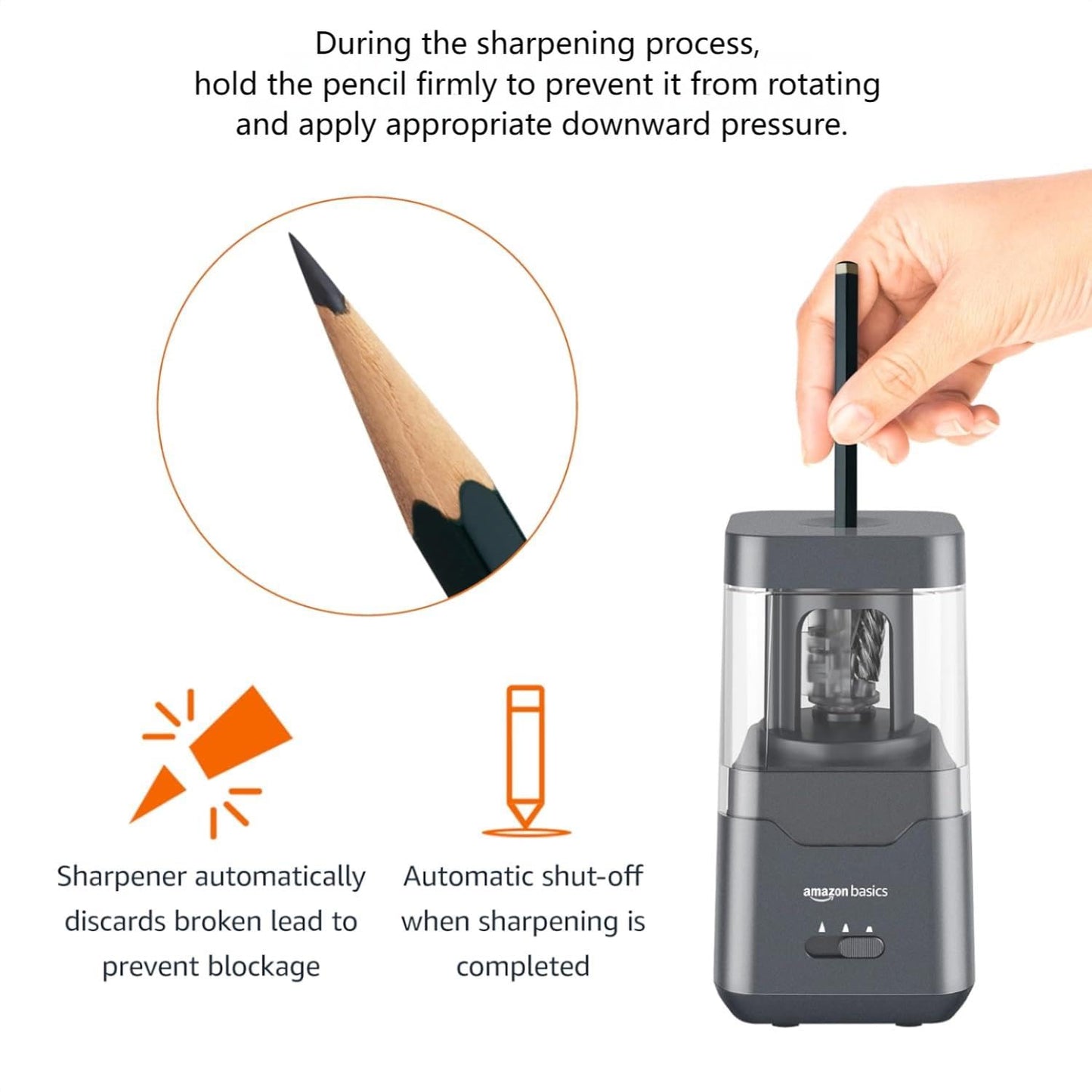Amazon Basics Portable Electric Pencil Sharpener with Helical Blade