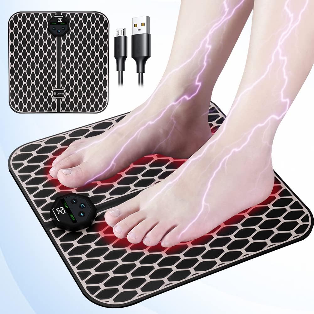 INHDBOX EMS Foot Massager Mat Portable USB 10 Modes 20 Intensities for Circulation Pain Relief