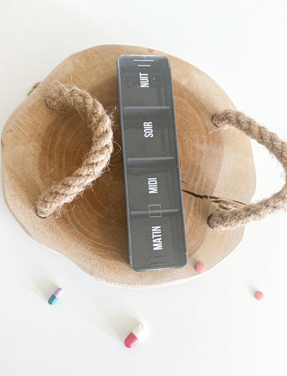 Blue Canvas Jumbo Weekly Pill Box with 7-Day Compartments