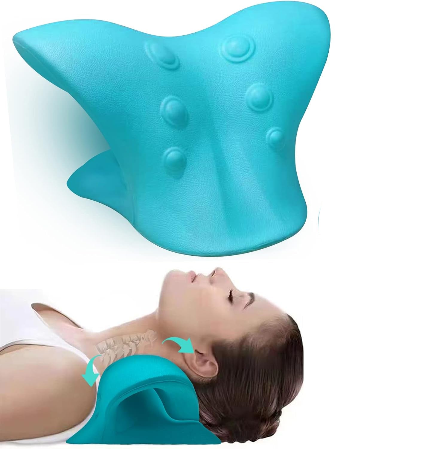 Blue Portable Cervical Traction Pillow with Eye Mask