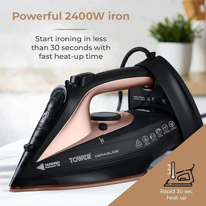 TOWER Cordless CeraGlide Steam Iron Black Rose Gold 2400W - Gomix Brands Outlet