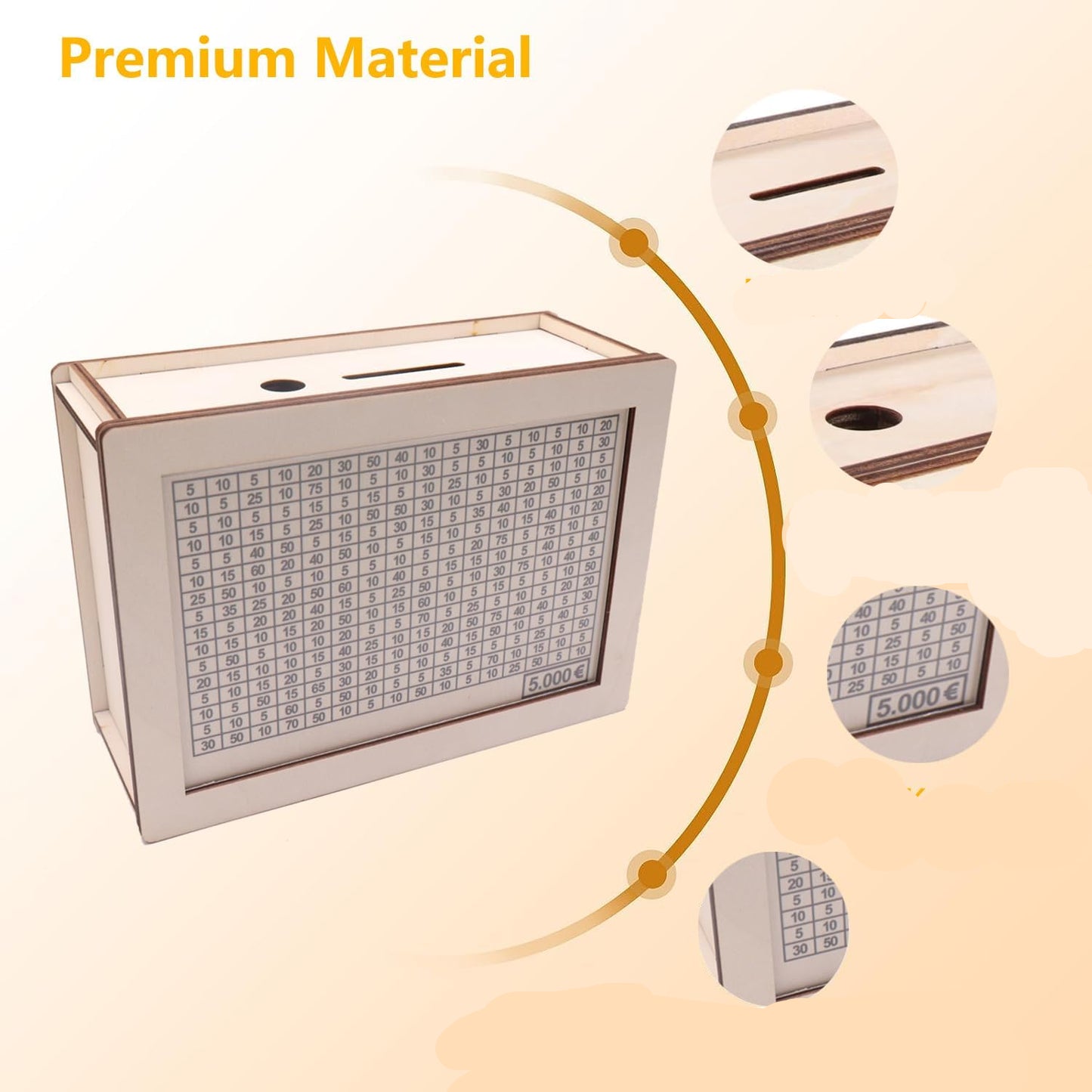 Wooden Savings Box with Counter for 5000 Euro