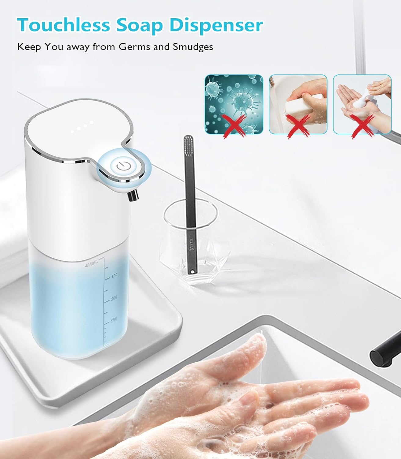 Gcstnn P9 Automatic Soap Dispenser Wall Mount 400ml USB-C Rechargeable IPX5 Waterproof White
