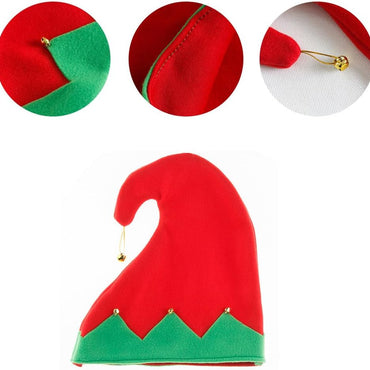 Festive Red & Green Adult Christmas Hat with Jolly Bell