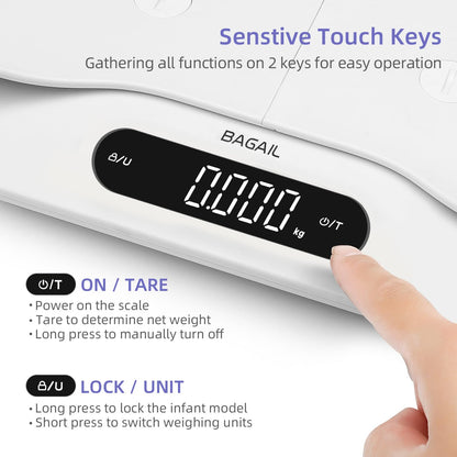 BAGAIL Baby Scale with Removable Tray Automatic Rotating Readings Tare Lock 180 kg