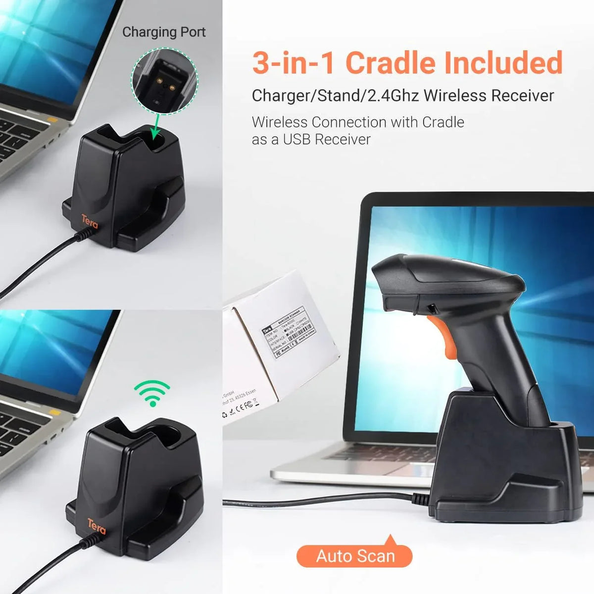 Tera Wireless 1D Barcode Scanner with USB Charging Cradle 6100 - Gomix Brands Outlet