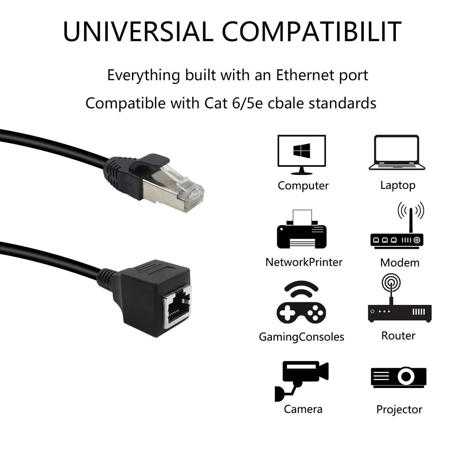 RIIEYOCA Cat6 Ethernet Cable with On/Off Switch RJ45 Female to Female 1M Black