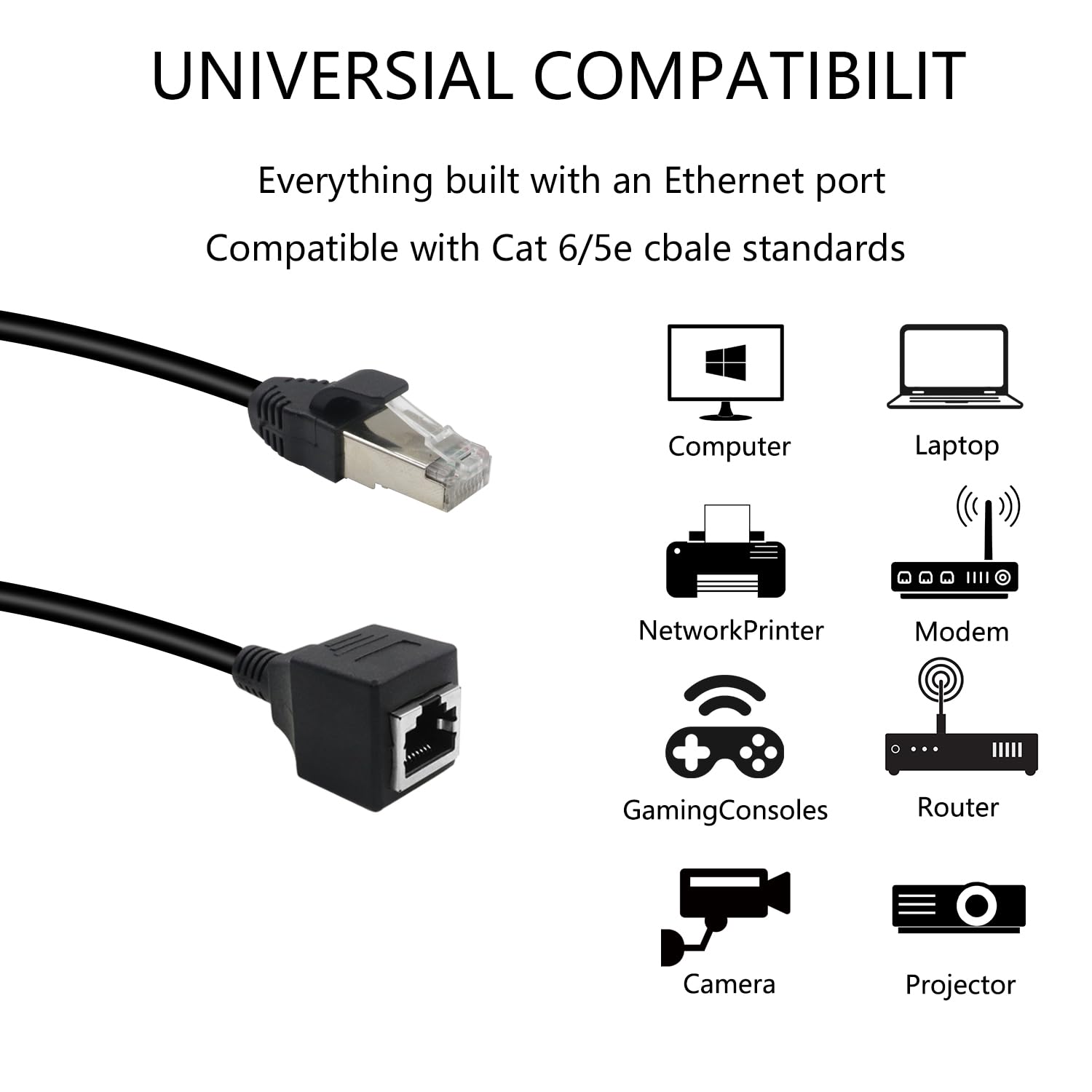 RIIEYOCA Cat6 Ethernet Cable with On/Off Switch RJ45 Female to Female 1M Black