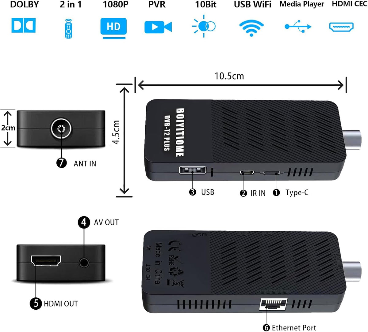 BOIYITIOME DVB-T2 Digital Terrestrial TV Decoder HD 1080P