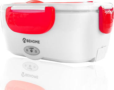BEHOME 1.5L Electric Lunch Box with Dual Containers Red