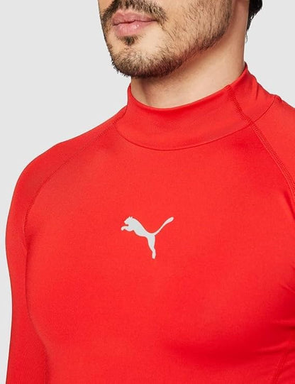 Puma LIGA Performance Long Sleeve Baselayer Tee - Red Athletic Compression Shirt