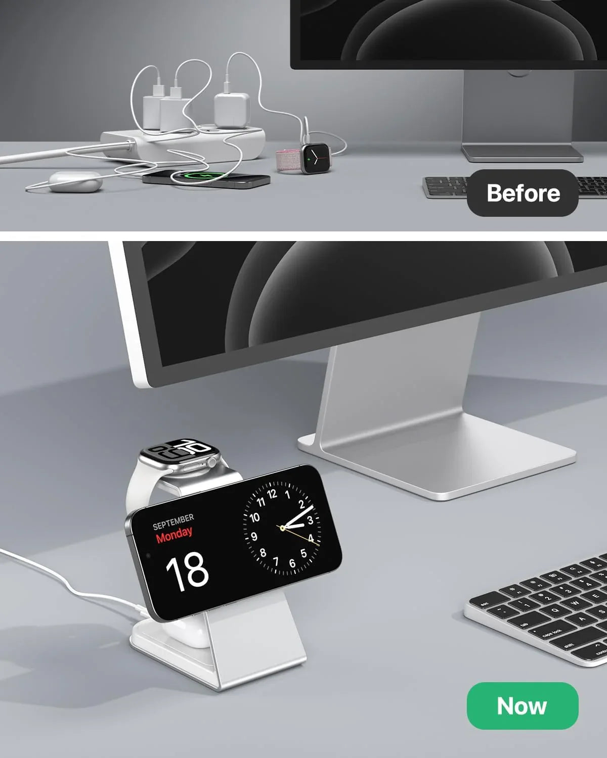 AOWIN 3-in-1 MagSafe Wireless Charging Station Aluminum Magnetic White - Gomix Brands Outlet