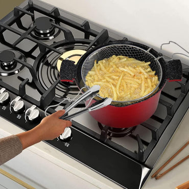 24cm Friteuse pour Frites avec Panier Faitout Induction en Aluminium avec Couvercle Verre Tous Feux