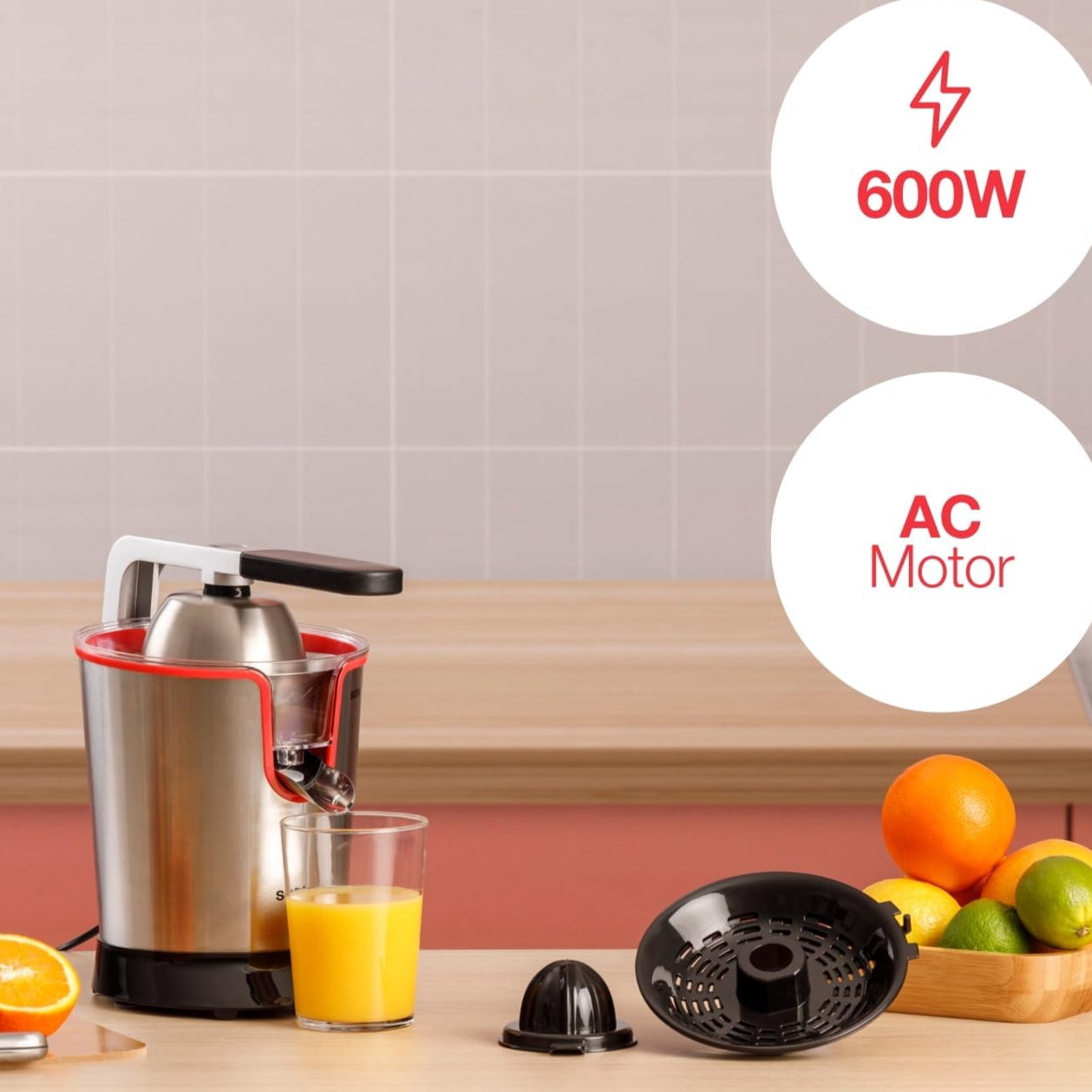 Solac Stainless Steel 600W Electric Citrus Juicer with Dual Cones