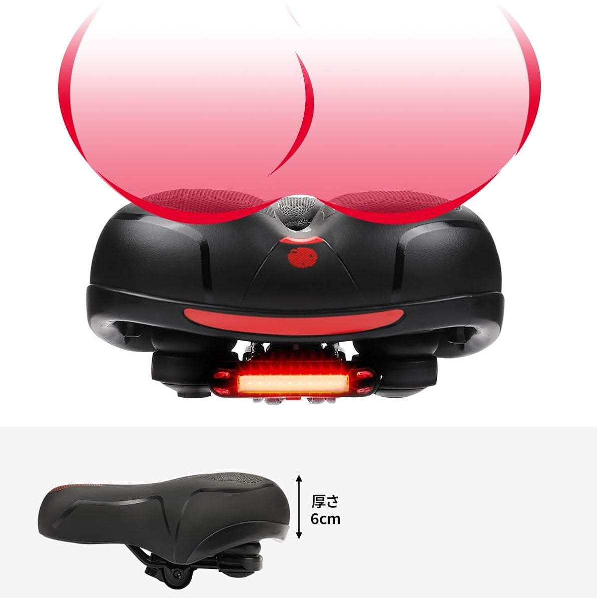 KEMIMOTO Pro‑Level Anti‑Vibration Bicycle Saddle with LED Tail Light