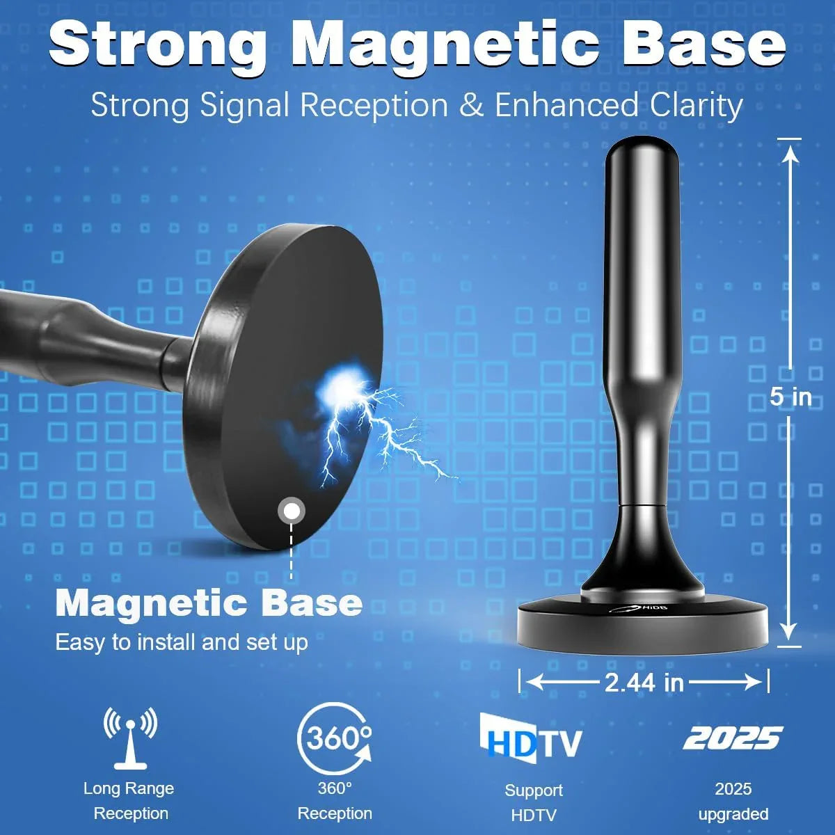 HIDB Indoor Digital TV Antenna with Magnetic Base, 10ft Cable - Gomix Brands Outlet