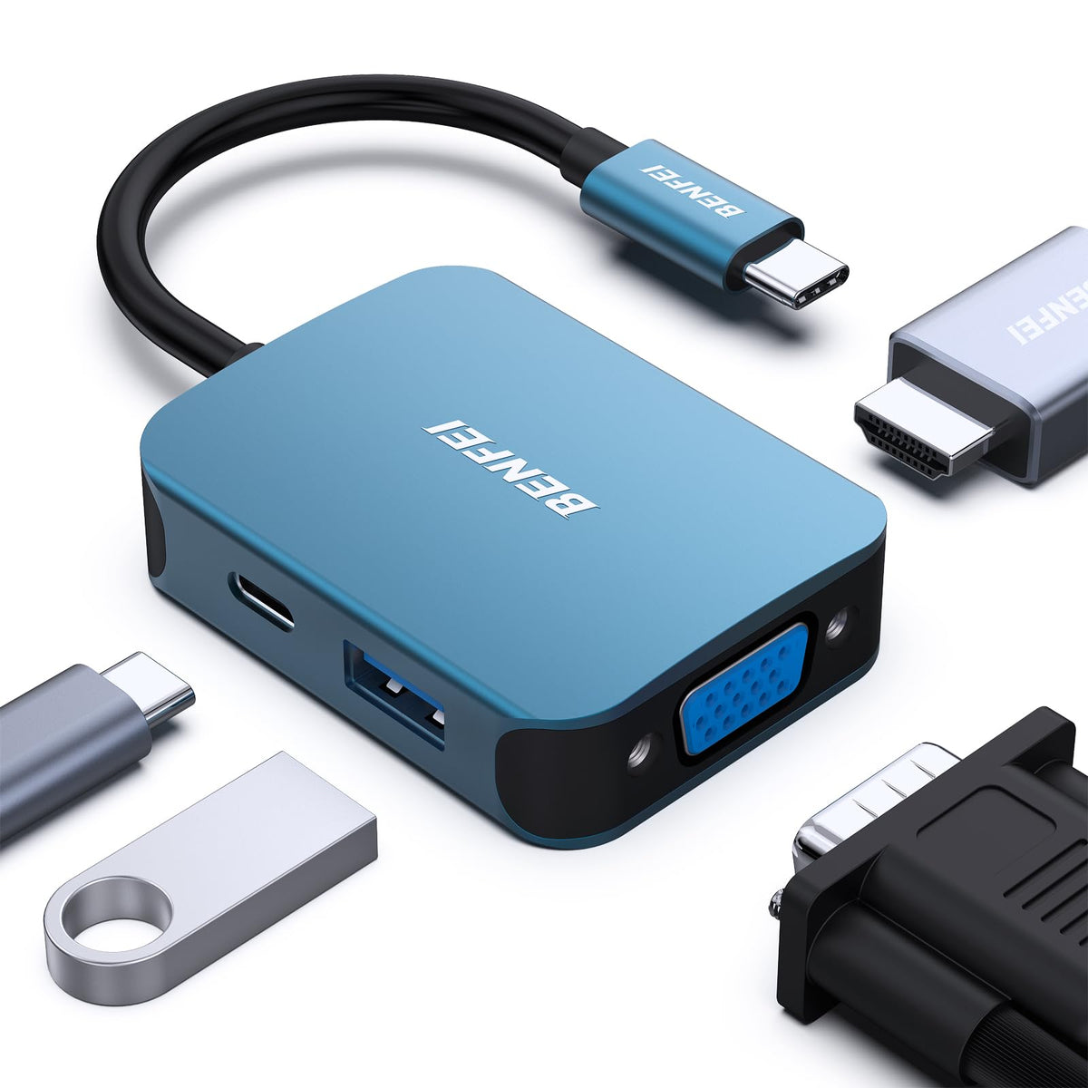 BENFEI 4-in-1 USB C Hub Adapter for MacBook iPhone 15 Blue