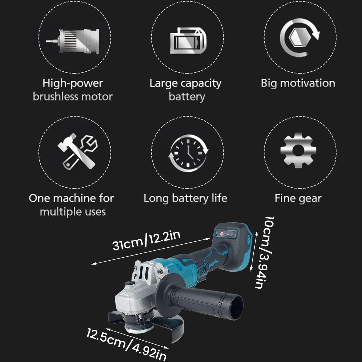 18V Cordless Brushless 125mm Angle Grinder with 3-Speed Variable Kit