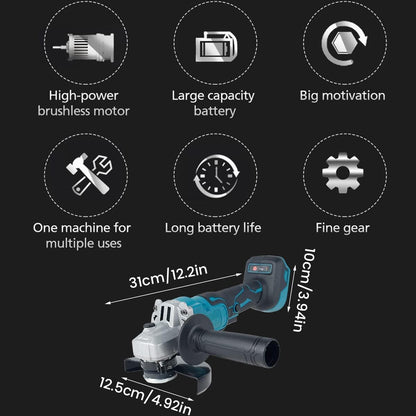 18V Cordless Brushless 125mm Angle Grinder with 3-Speed Variable Kit