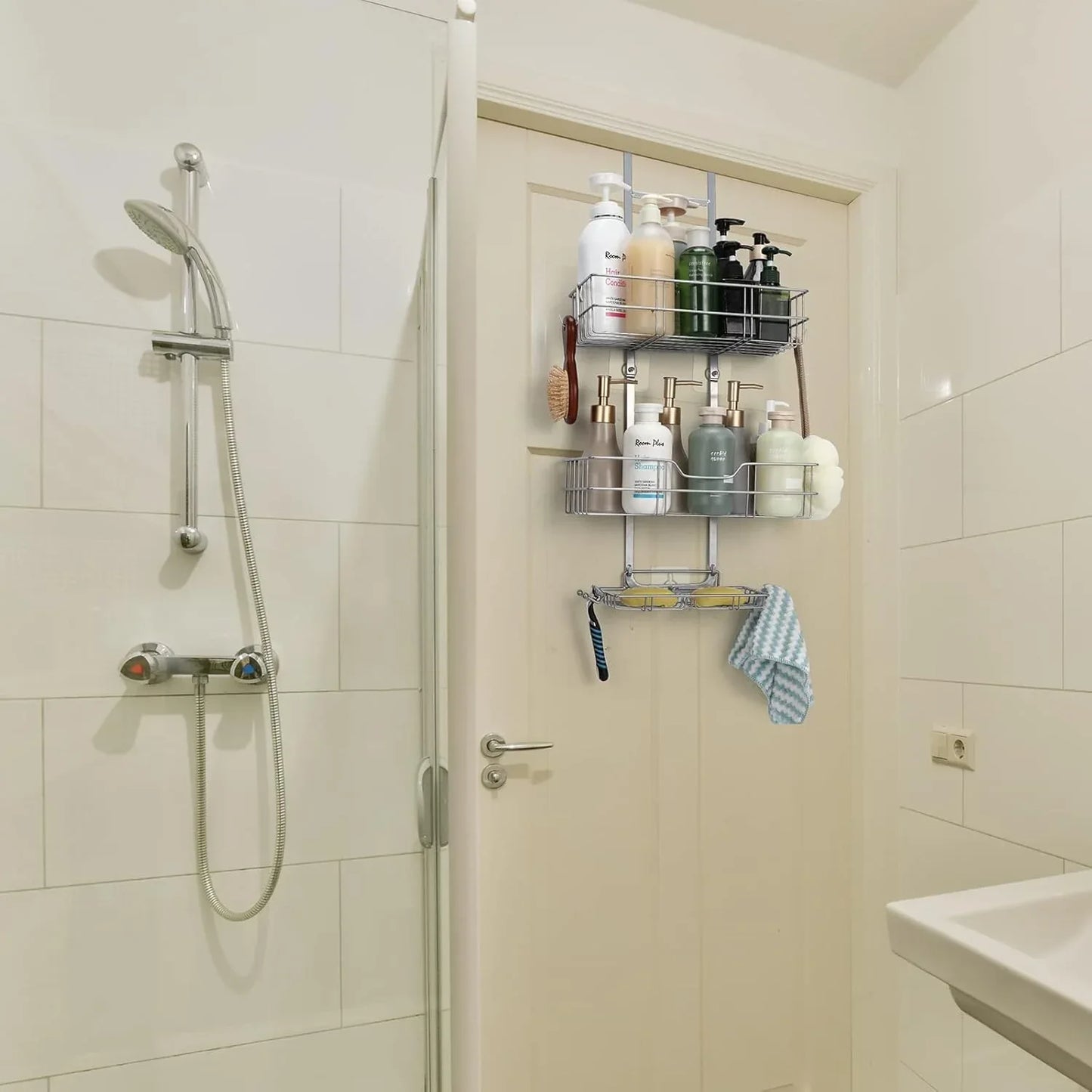 Melos Over-the-Door 3-Tier Rustproof Shower Caddy with Hooks - Gomix Brands Outlet