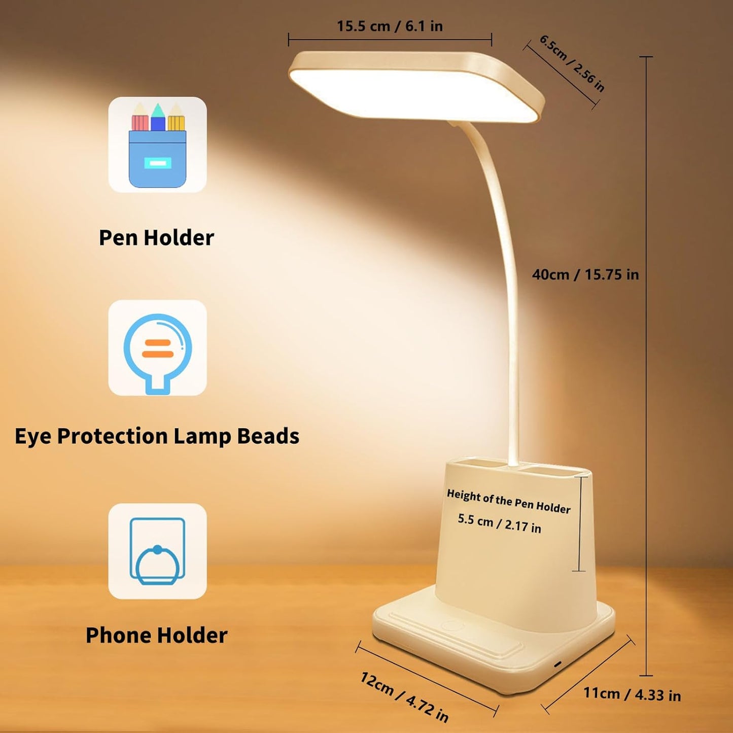 Tihokile LED Dimmable Desk Lamp with Eye Protection and USB