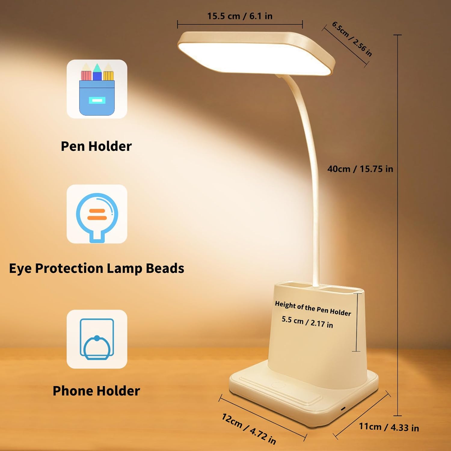 Tihokile LED Dimmable Desk Lamp with Eye Protection and USB