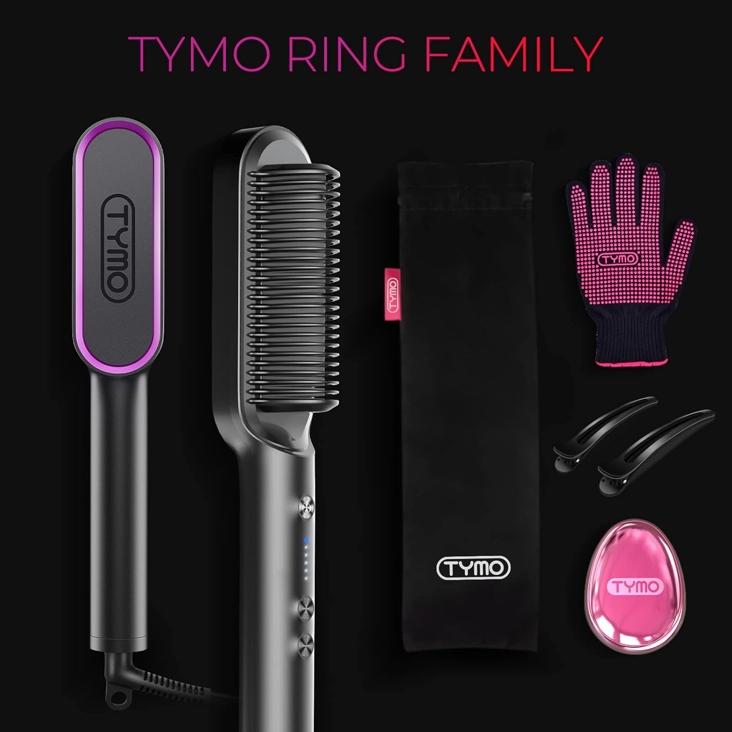 TYMO Ring 5-Temp Hair Straightener Brush with Fast Heating