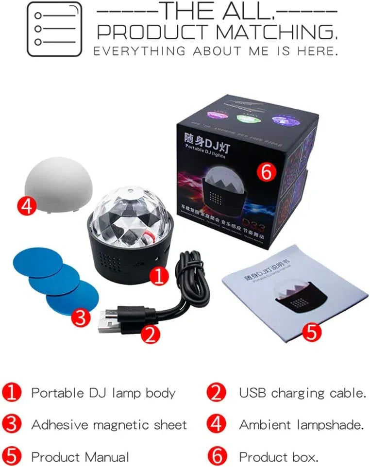 ASFSKY Mini DJ Disco Ball Light USB Rechargeable Sound‑Activated - Gomix Brands Outlet