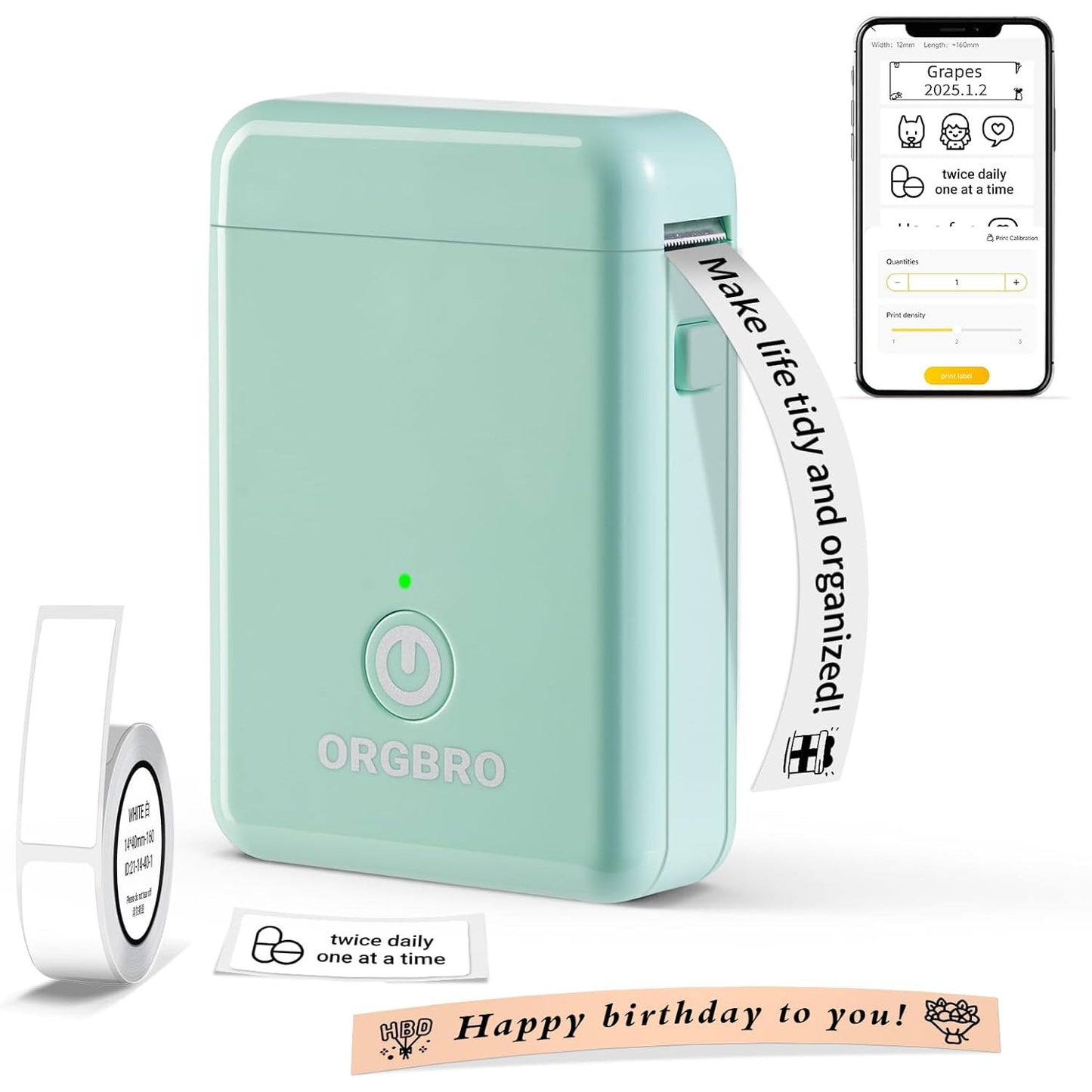 ORGBRO X1 Portable Bluetooth Mini Label Printer with Tape – Compact Wireless Label Maker for Home, School & Office