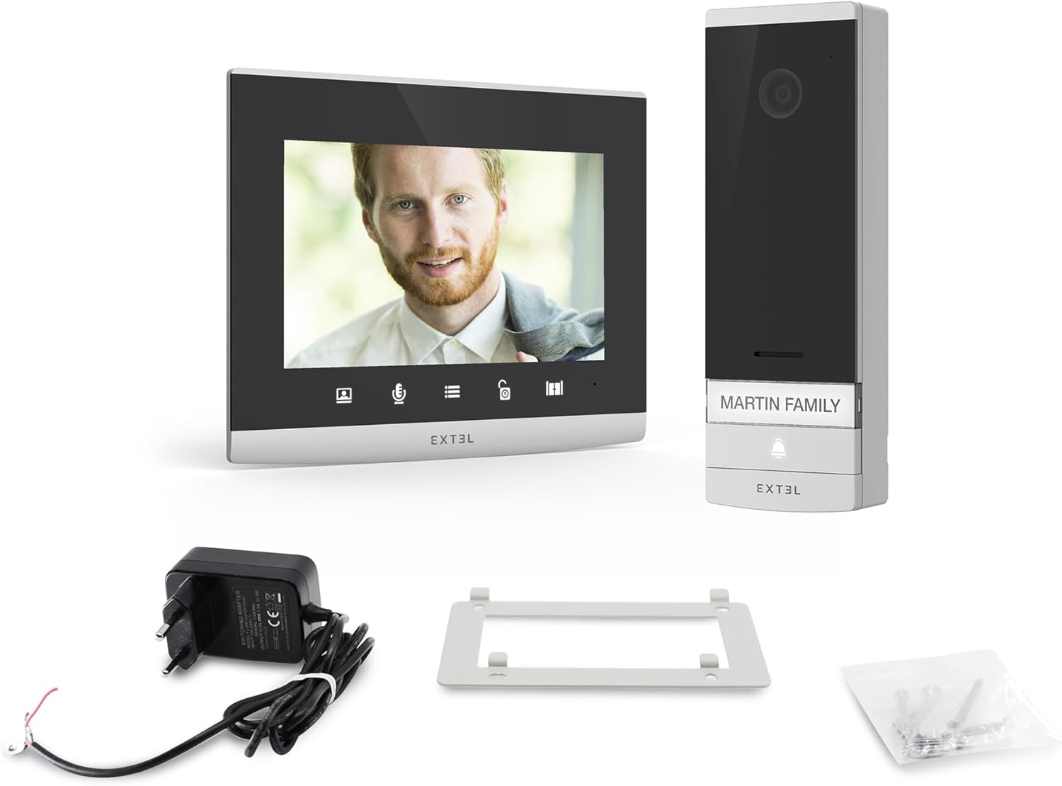 EXTEL Connect 2 Smart Video Door Intercom 7" Touchscreen Monitor with Wi‑Fi, Night Vision, Internal Memory