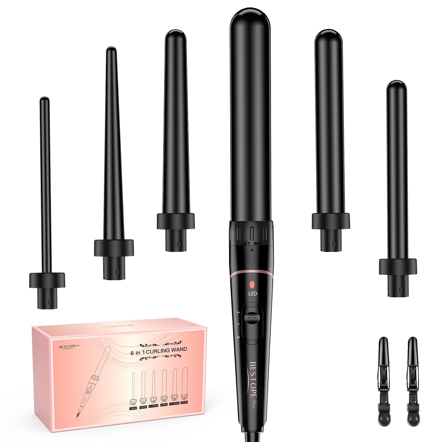 BESTOPE PRO 6-in-1 Tourmaline Curling Iron Large & Small Curls