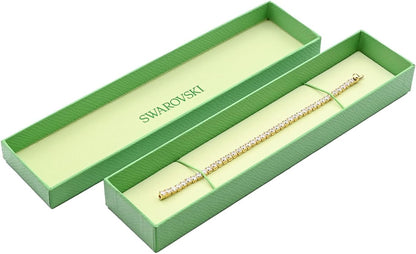 Sparkling Gold-Tone Tennis Bracelet with Clear Round Cut Swarovski Crystals