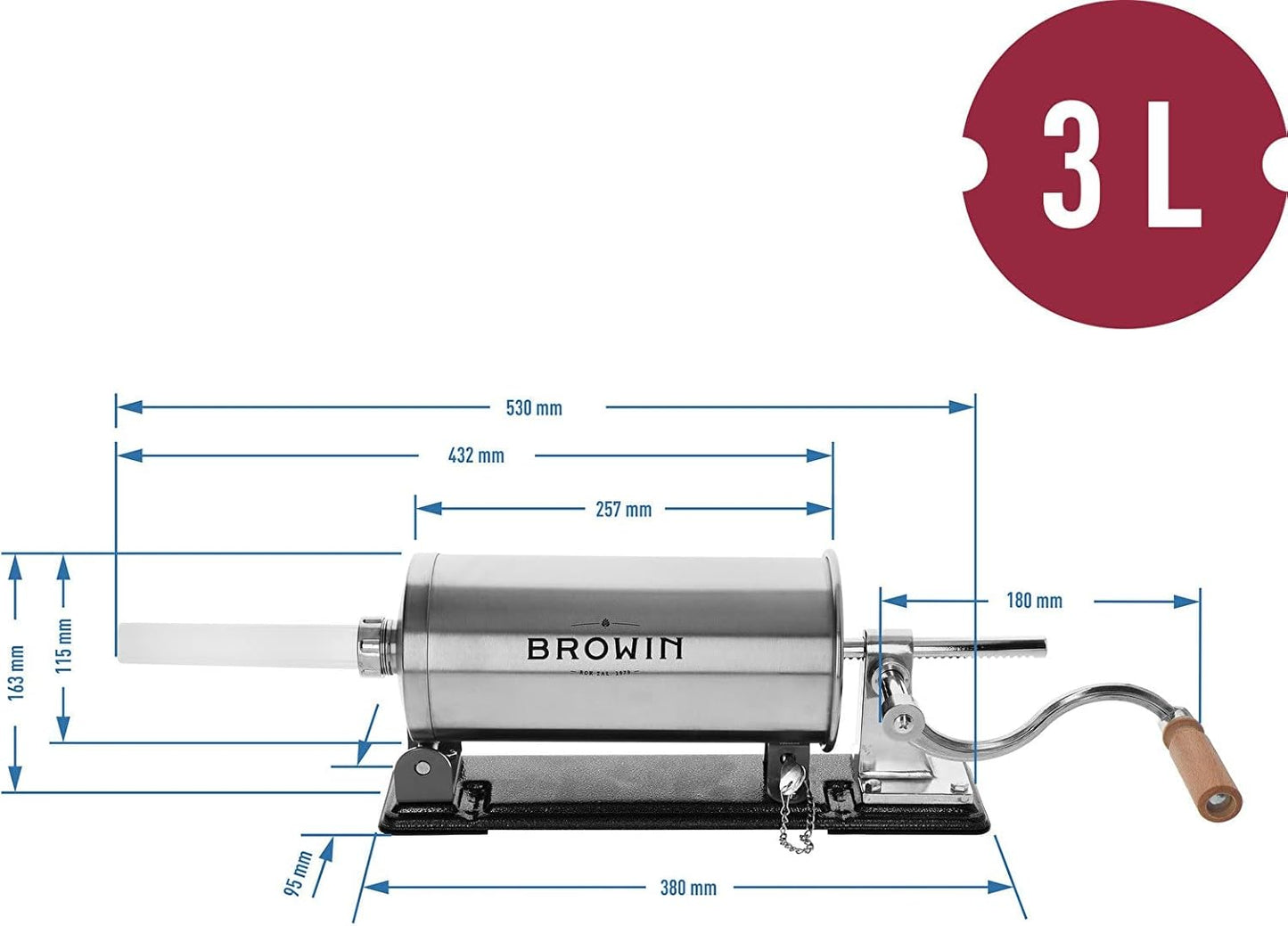 Browin 3kg Horizontal Stainless Steel Manual Sausage Filler