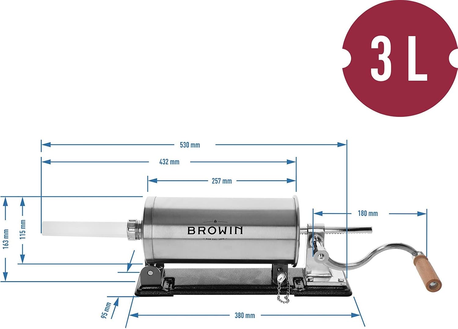 Browin 3kg Horizontal Stainless Steel Manual Sausage Filler