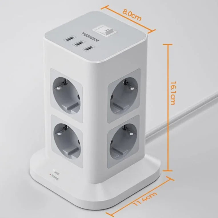 TESSAN 8-Way Power Strip Tower: 3 USB-C, Surge Protection, 2M Cord - Gomix Brands Outlet
