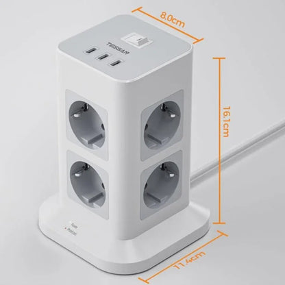 TESSAN 8-Way Power Strip Tower: 3 USB-C, Surge Protection, 2M Cord - Gomix Brands Outlet