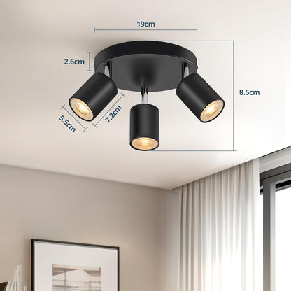 Schiele 60466001 3-Bulb Round GU10 Ceiling Spotlight Black