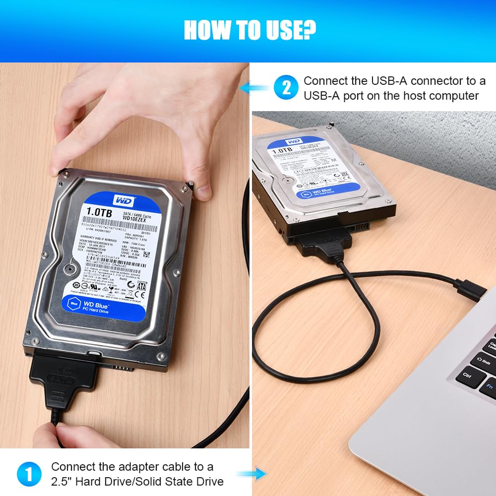 Ainiv USB 3.0 to SATA Adapter Cable for 2.5" SSD HDD Drives 50cm