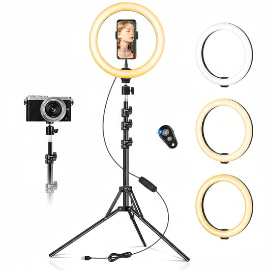 LIPETY F10-260CW 25.4 cm Ring Light with Tripod Stand & Phone Holder 177.8 cm Tall LED Lamp