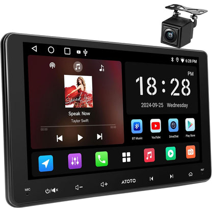 9‑Inch Android Double‑DIN Stereo with Wireless CarPlay, GPS, Backup Camera