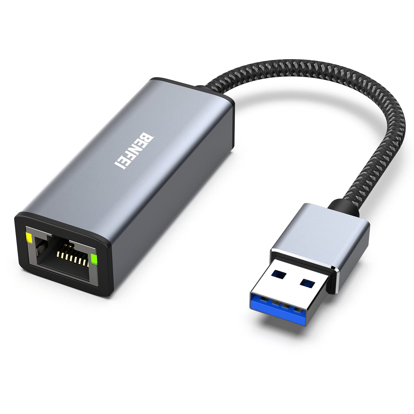BENFEI USB 3.0 to Gigabit Ethernet Adapter Aluminium Shell Nylon Cable Gray 000317grey