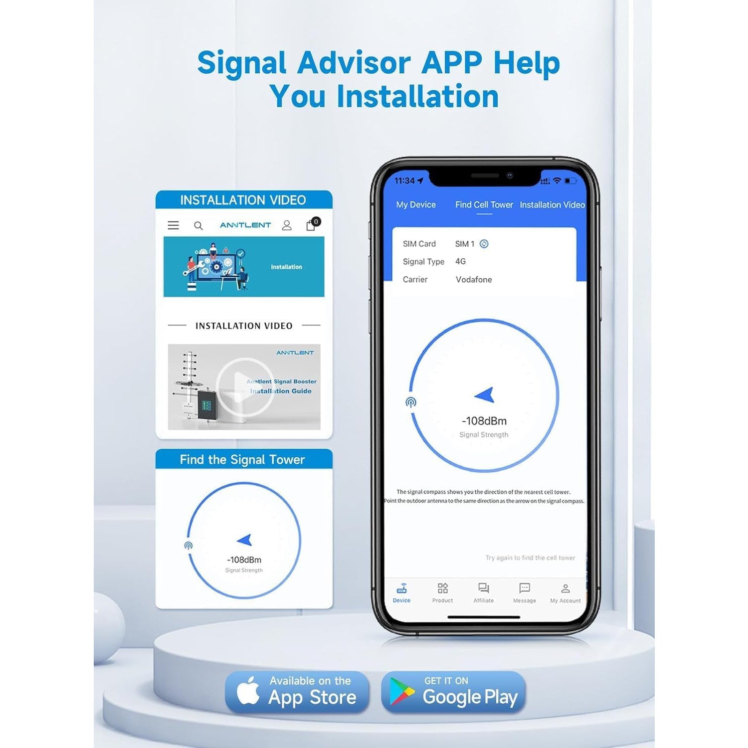 ANNTLENT Cell Phone Signal Booster – 5G/4G LTE Up to 4,500 sq ft – Compatible with Verizon, AT&T, T‑Mobile