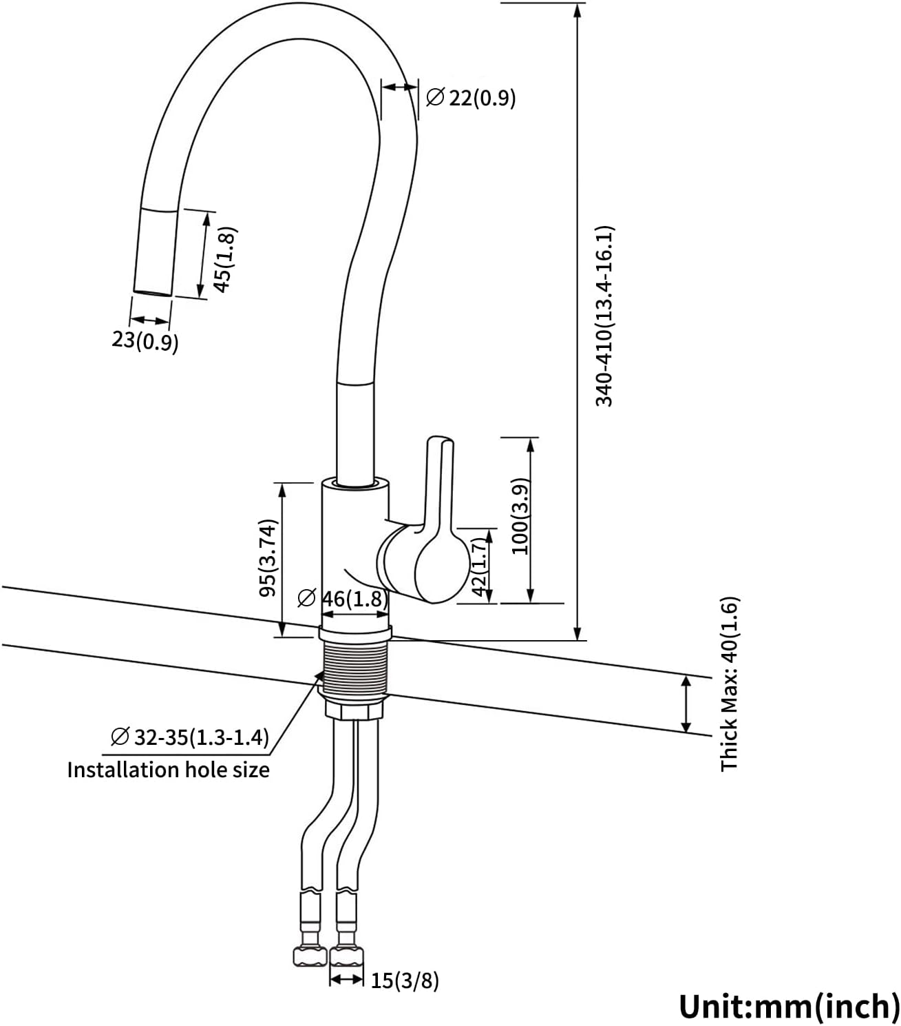 Auralum Black Flexible 360° Rotatable Kitchen Faucet with Aerator